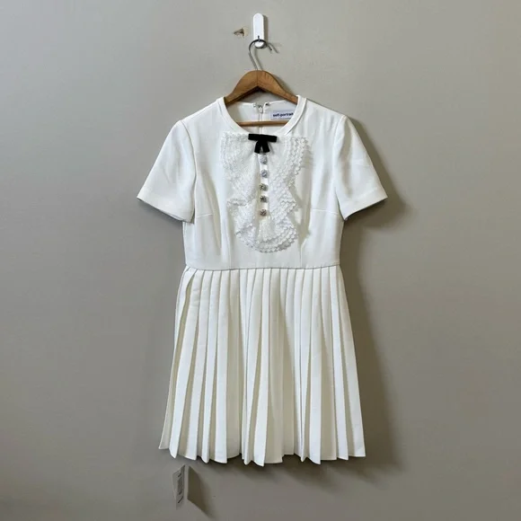 Self Portrait (NWT) White lace bib collar pleated mini dress - Picture 2 of 12